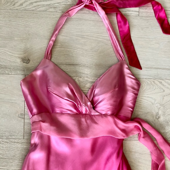 Cache Pink Ombré Silk Halter High Low Gown Dress - Picture 5 of 16